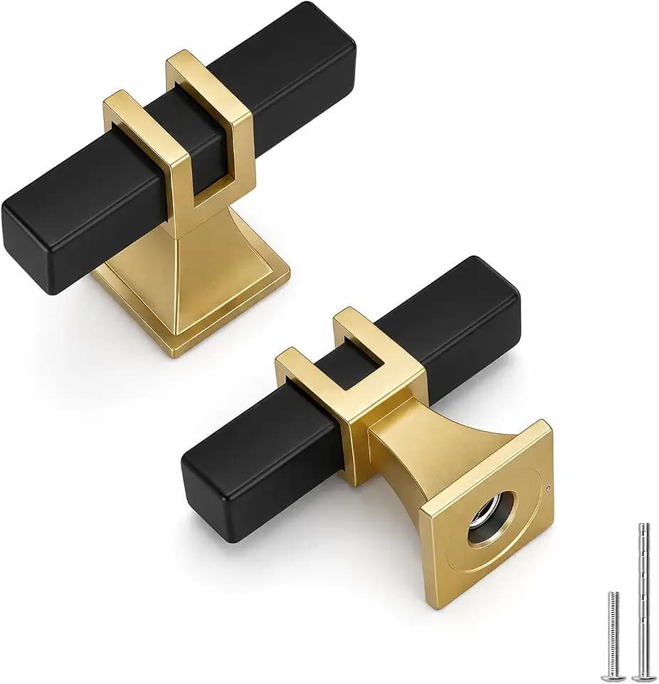 Goldenwarm Black and Gold Cabinet Knobs 10 Pack Matte Brass and Black Knobs
