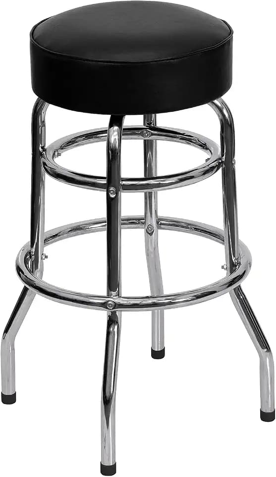 Flash Furniture Double Ring Barstool with Padded Seat, Black