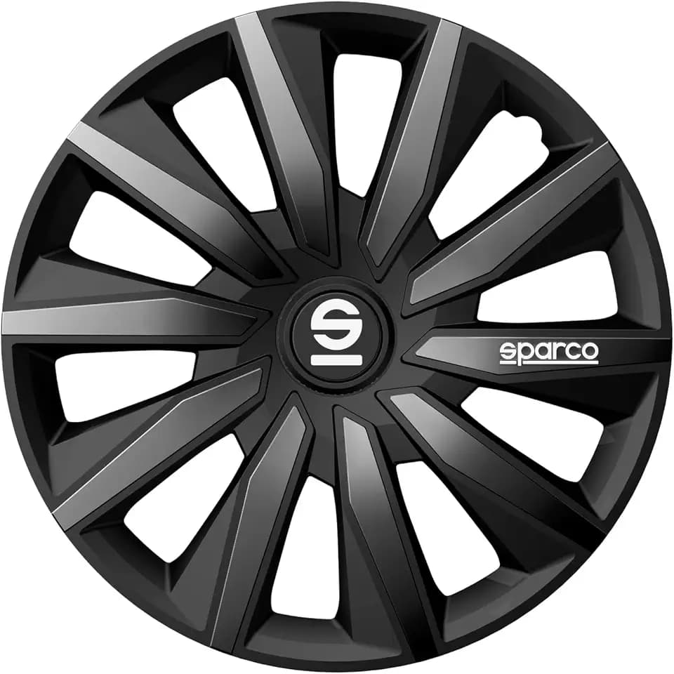 Sparco Satz von 4 Radkappen 14“. Modell Milano Schwarz/Grau. Sportliches Design für Ihre Autofelgen. Starke und haltbare Konstruktion.