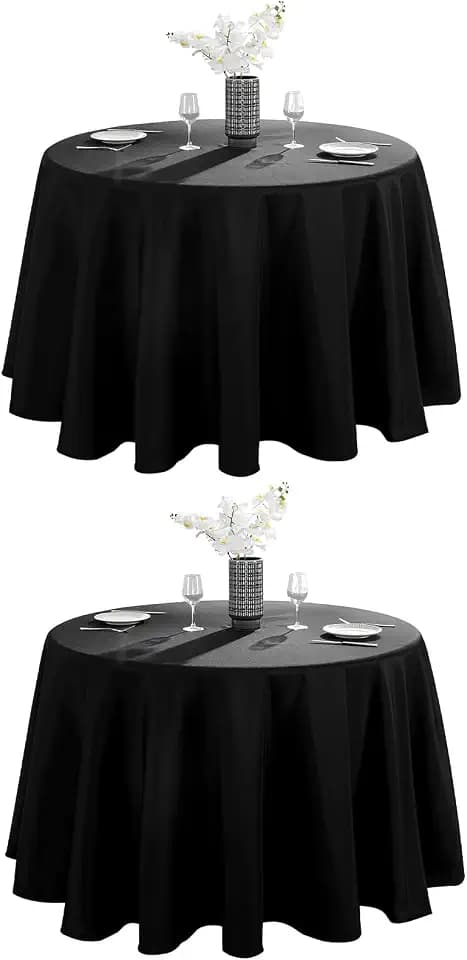 VidaFete Classic Series 2 Pack 108inch Polyester Round Table Cloth, Black