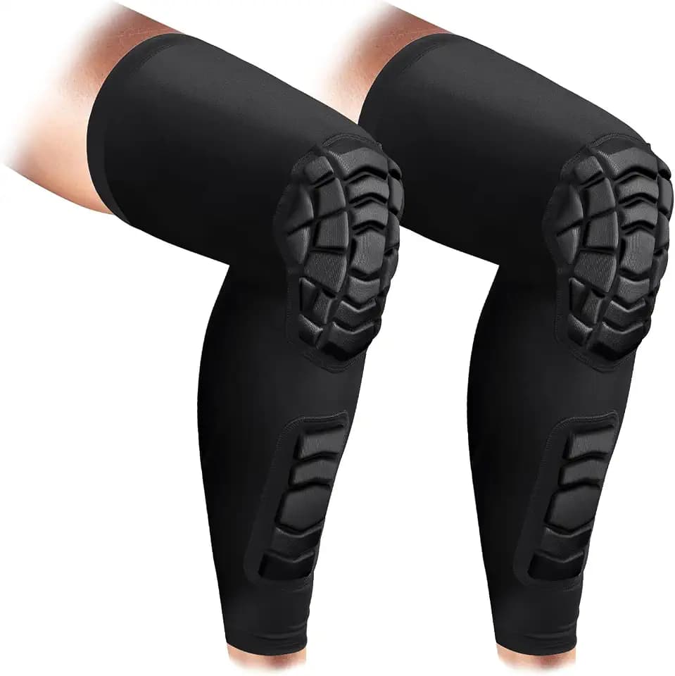 Wrestling Knee Pads Compression Leg Sleeve with Knee Pad and Calf Pad, 1 Pair Knee Sleeve with Shin Guards Shin Pads for Football, Baseball, Rugby, Lacrosse (2, Black, Medium)