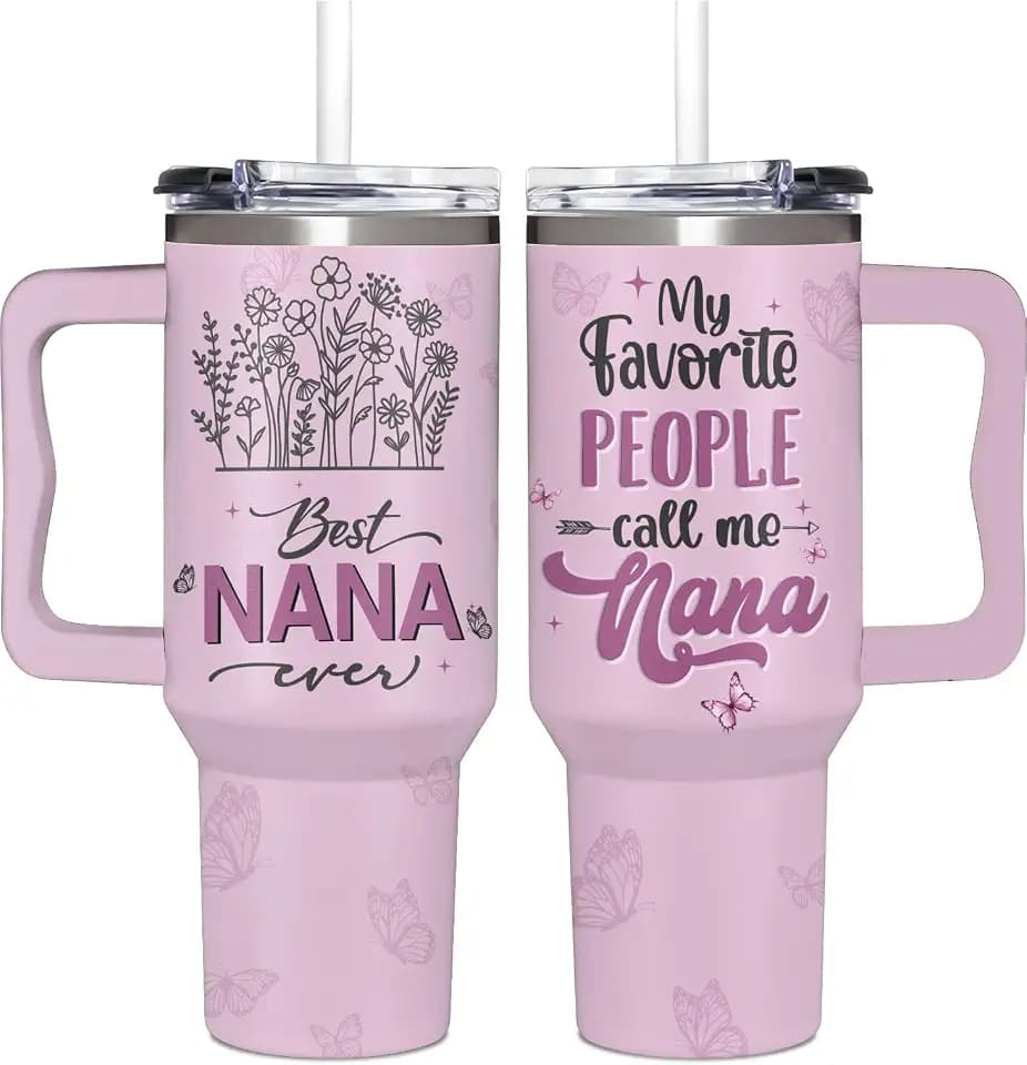 Nana Gifts from Grandkids, Granddaughter, Grandson - Best Nana Ever Gifts for Women on Birthday, Mother's Day, Christmas, Valentines Gift for Nanas - Tumbler 40oz With Handle, Lid, and Straw