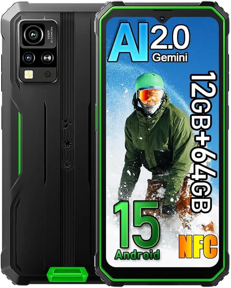 Blackview BV4800SE Android 15 Téléphone Portable Incassable 2025, 12GB+64GB/2TB Telephone Débloqué, 5100mAh, 16MP Camera, 6.56" HD+ Smartphone Incassable, Dual SIM 4G,GPS,NFC,OTG,FM,Gemini AI, Vert