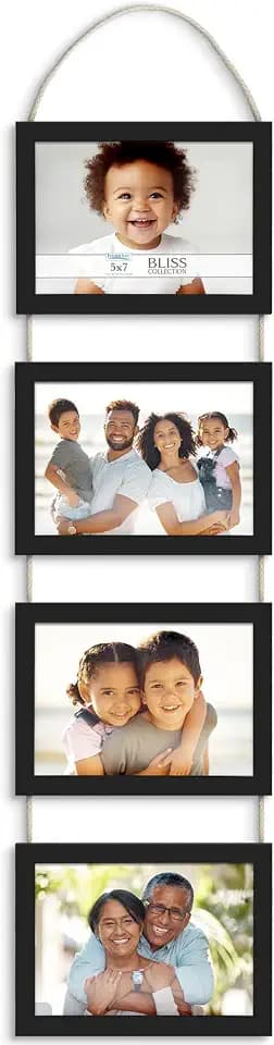 5x7 Wall Hanging Picture Frame 4 Opening Collage, Basic Black, Bliss