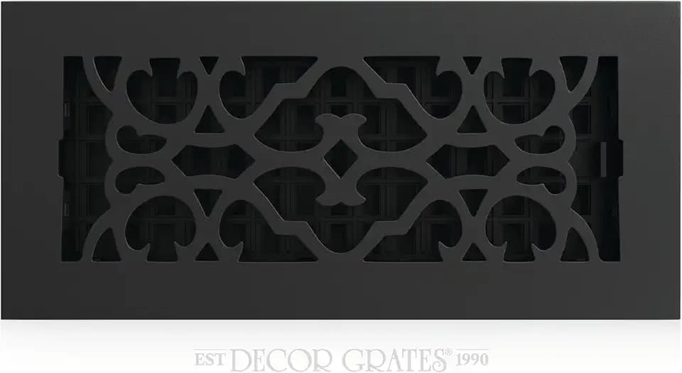 Decor Grates Cast Iron Victorian Decorative Air Vent Cover 4x10 Floor Register – Adjustable Control Lever – AC Floor Vent Covers for Home Floor Vents – Fits 4 x 10 Inch Opening – Black (AC410-BLK)