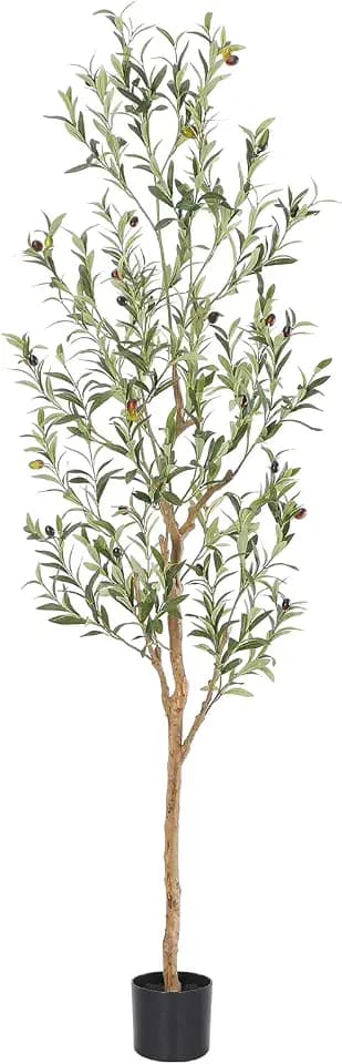 Bellacat Faux Olive Tree with Natural Wood Trunk, 6ft, 1Pack