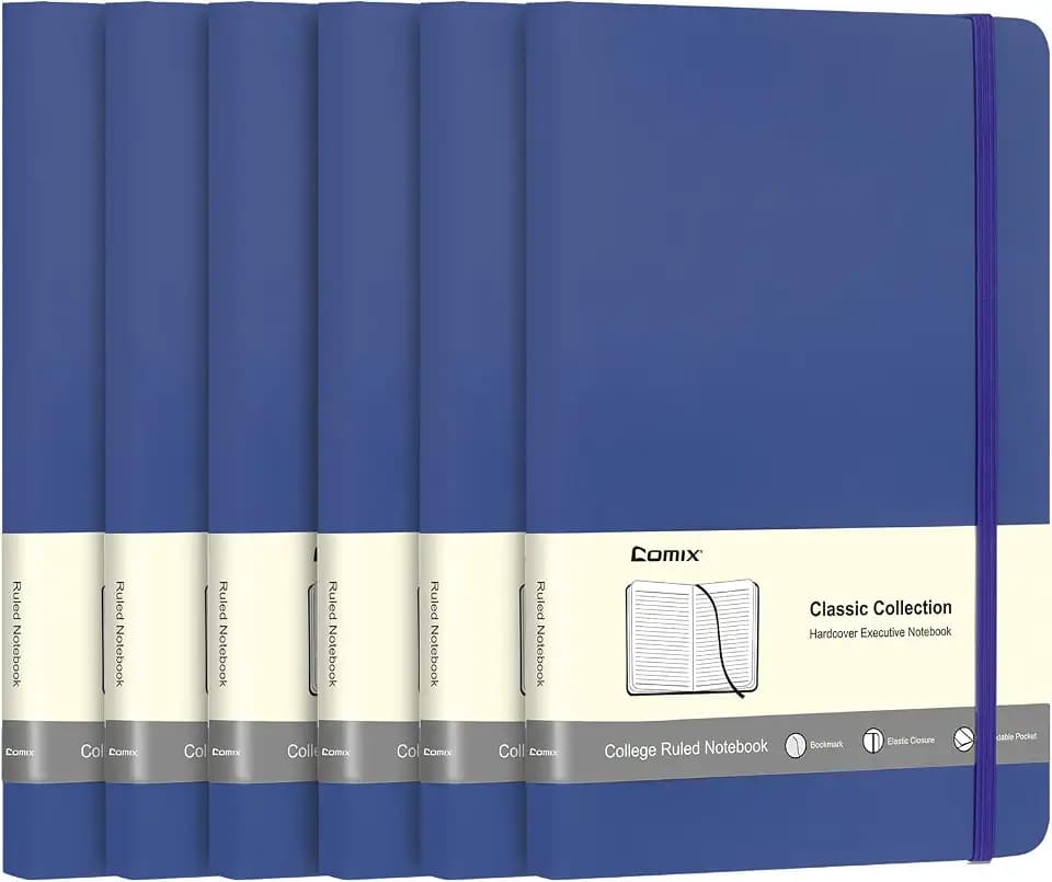 Comix 6 Pack Lined Journal Notebooks for Work, 240 Pages, 5.5"x8.3", Navy