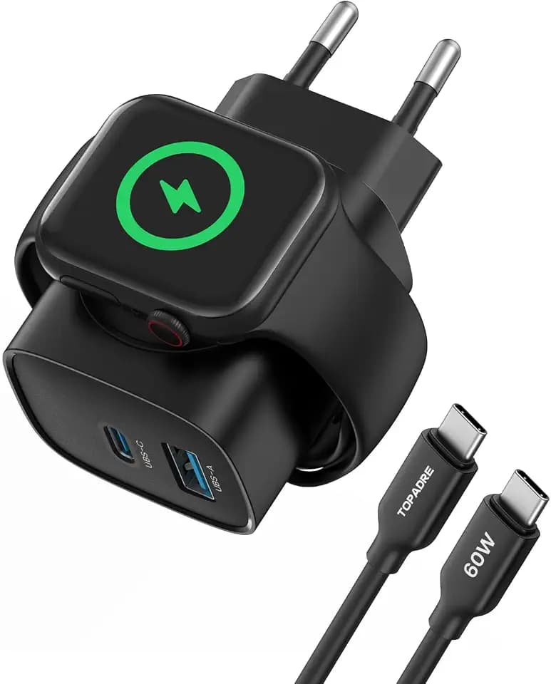TOPADRE Ladegerät für Apple Watch mit 1m Kabel, 3-in-1 20W USB C Ladegerät