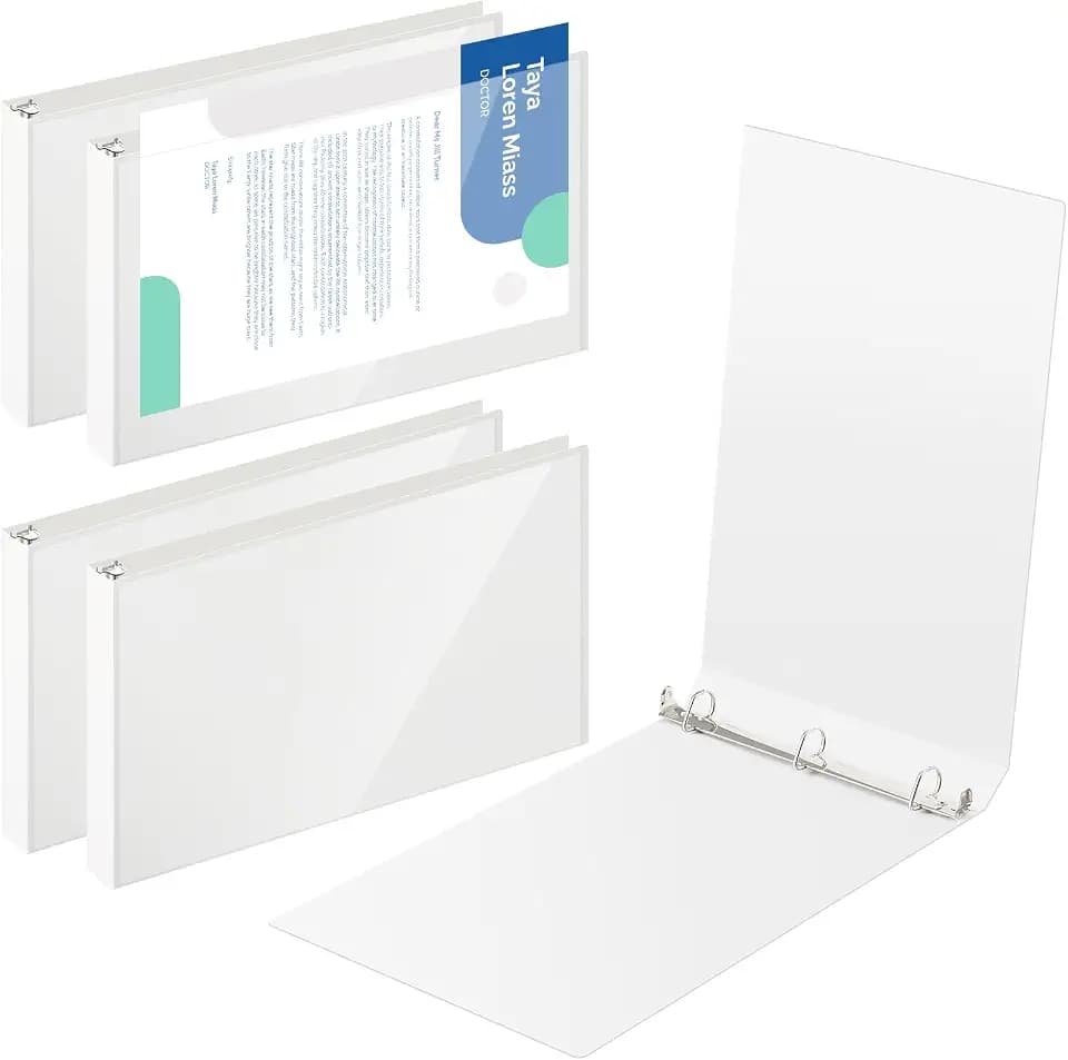 4 Pcs 11 x 17 Inch View Binders 1 Inch 3 Rings Slant Heavy Duty View D Ring Binders Economy Holds 11" x 17" Paper for Artwork Blueprints, Office, Home, Work Places (White)