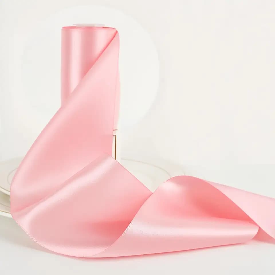 HUIHUANG 4 inch Wide Pink Thick Double-Faced Satin Ribbon 10 Yards