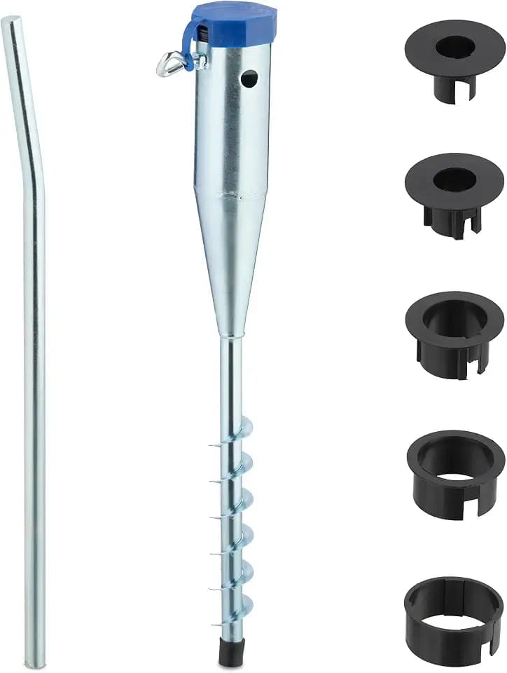 Relaxdays Bodenhülse, für Sonnenschirm & Wäschespinne, 25-55 mm Stangendicke, zum Eindrehen, Stahl Rasendorn, Farbwahl