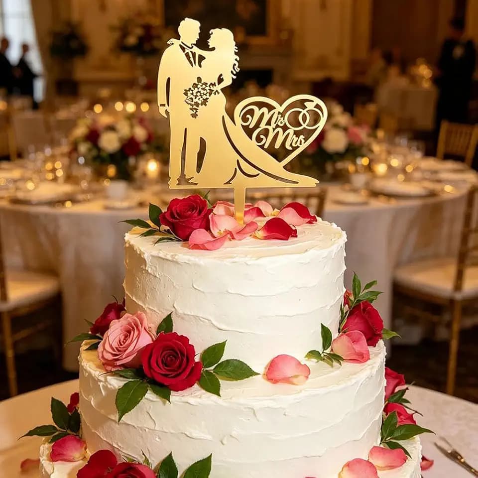 Bride and Groom Wedding Cake Topper Gold Acrylic Mr and Mrs Cake Topper