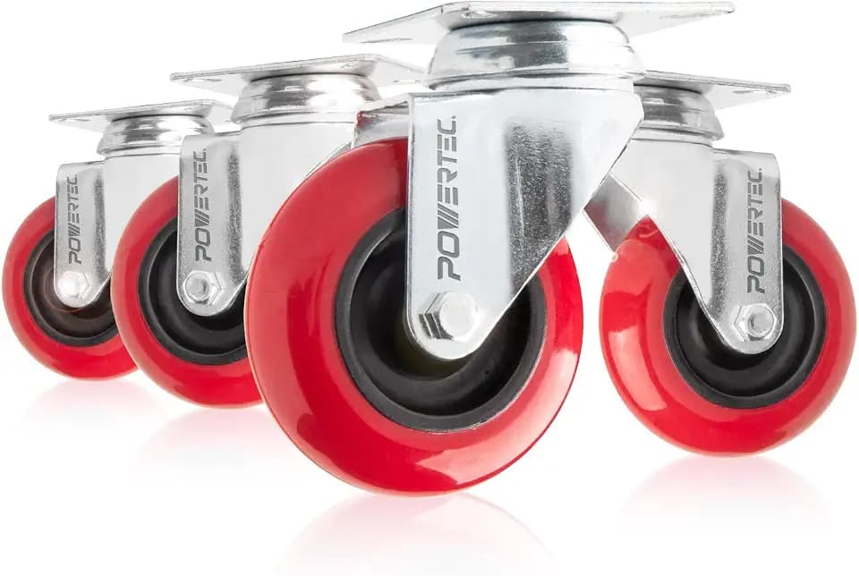 POWERTEC 3 Inch Swivel Caster Wheels Set of 4 with 640 lbs Loads, Heavy Duty Plate Casters, PU Castor Wheels for Furniture, Cart, Dolly and Workbenches (17206)