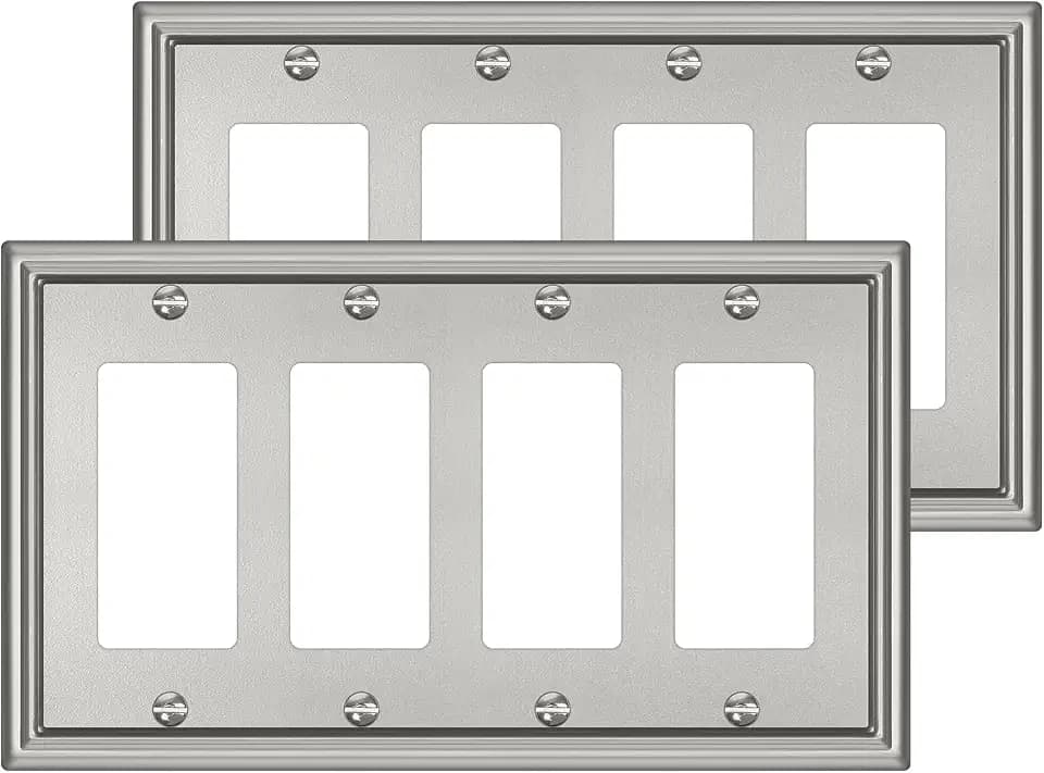 Brushed Nicke Metal Decorative Quad Decorator Wall Plate,2 Pack