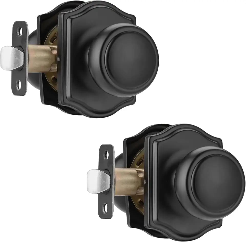 2 Pack Black Door Knobs for Hall, Coastal Knob with Camelot Trim