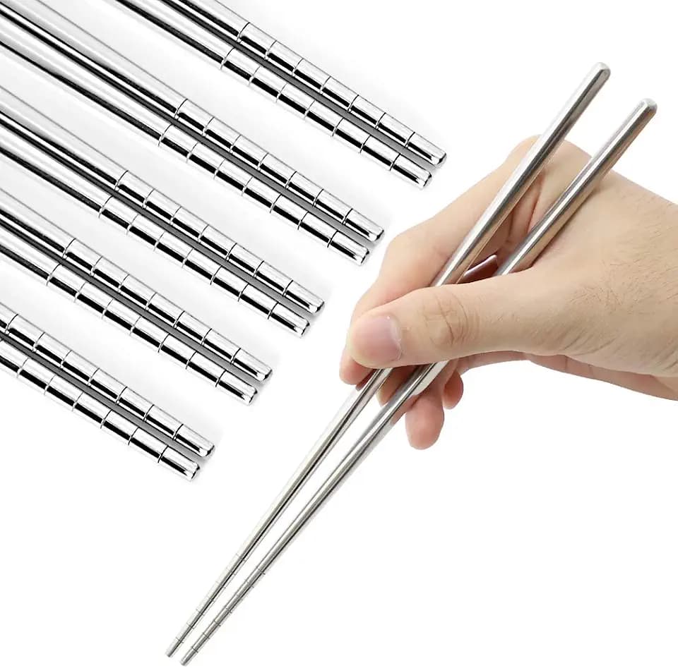 Stainless Steel Chopsticks, 5 Pairs, Silver