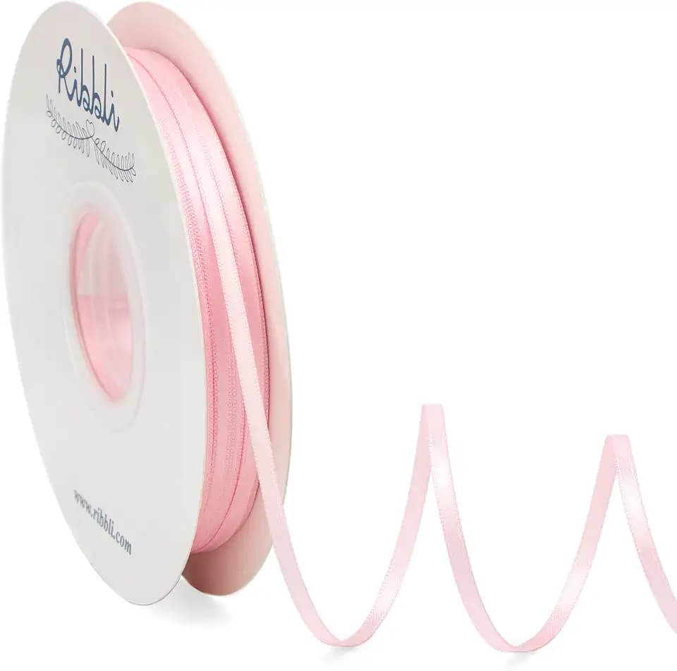 Ribbli Satin Ribbon 1/8 inch x Continuous 100 Yards, Thin Light Pink Ribbon Double Faced Use for Wedding Invitation Card, Gift Wrapping, Christmas Ornaments,Tag Decoration