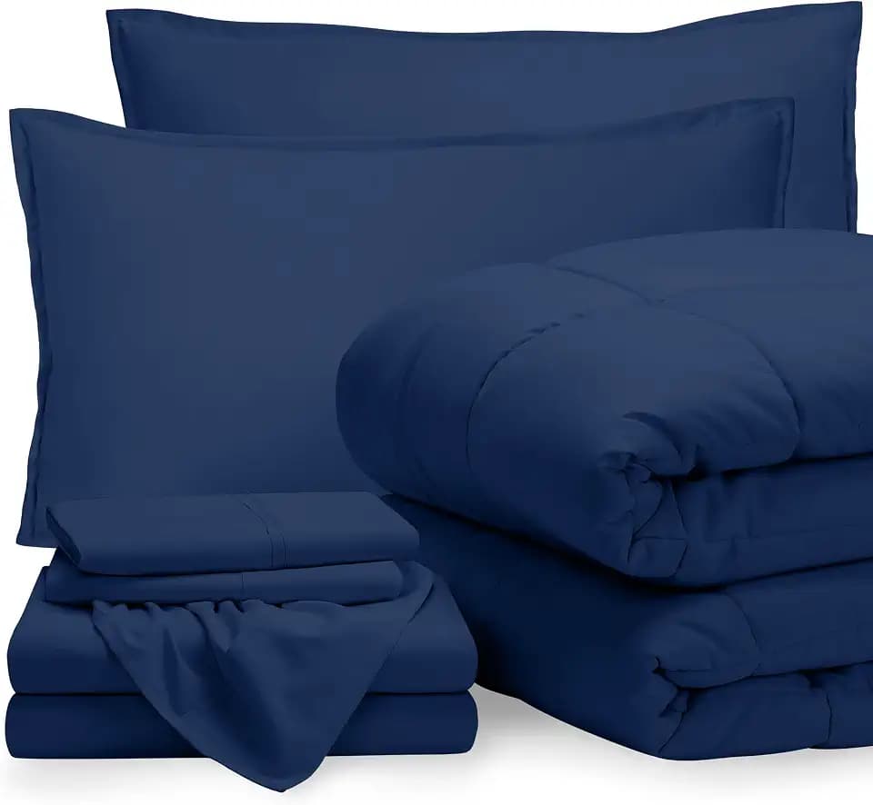 Bare Home Bed-in-A-Bag 7 Piece Set (King, Dark Blue/Dark Blue)
