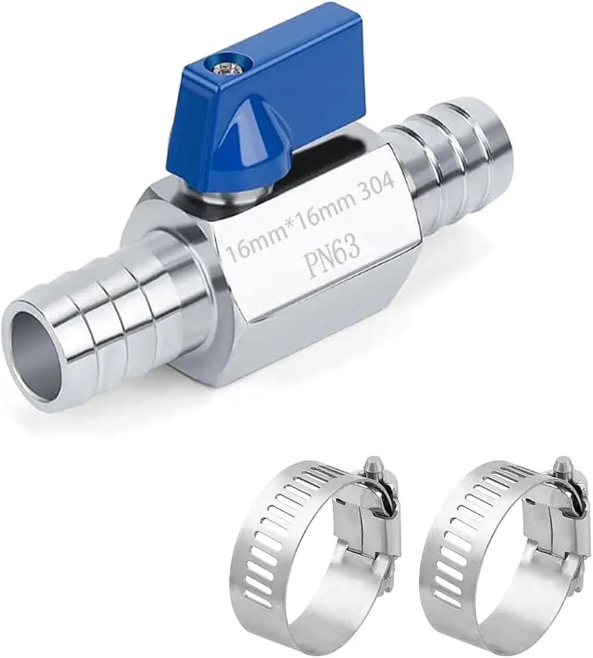 5/8" Hose ID Barb Mini Ball Valve, Stainless Steel Small Shut Off Valve with Clamps Kit for Water Oil Gas (5/8 Inch)
