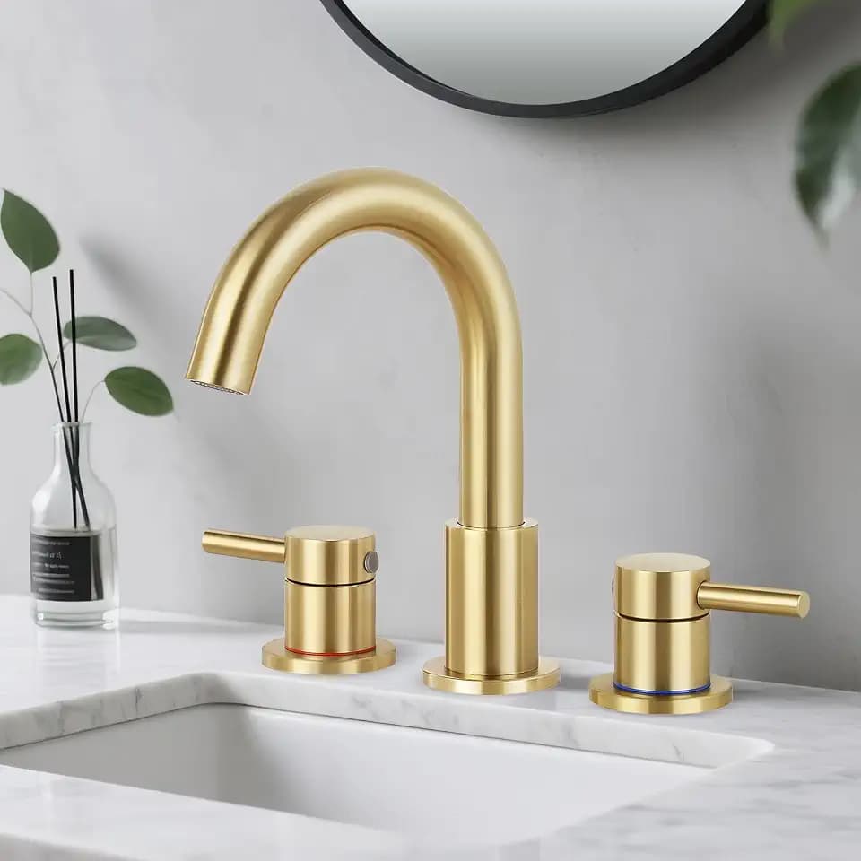 Bathroom Faucet 3 Hole Brushed Gold, 2-Handle Widespread Faucet