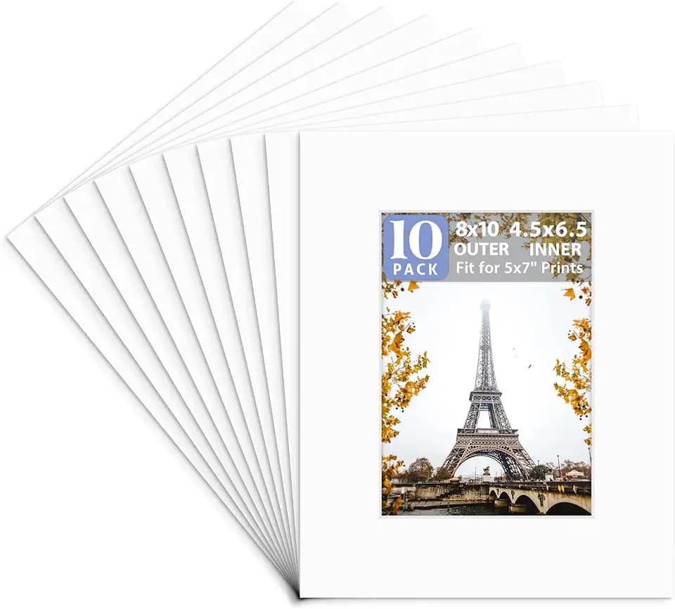 Golden State Art, 10 Pack 8x10 White Picture Mats for 5x7 Pictures