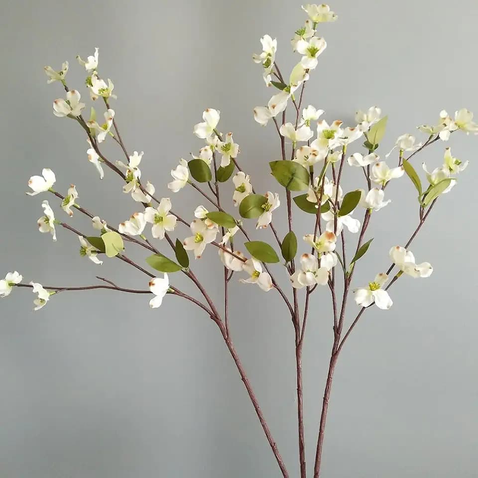 3Pcs Artificial Dogwood Flowers Stem 22In Fake Cornus Flower Branch for Home Wedding Bouquet Kitchen Table Centerpieces Decoration (White)