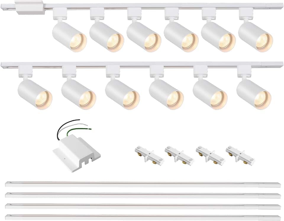 12 Lights LED Track Lighting Kit with 13FT H Track Lighting Rails & Floating Canopy Connector, GU10 Track Light Kit Modern Kitchen Track Lighting Fixtures Ceiling Spot Light, White - No Bulbs