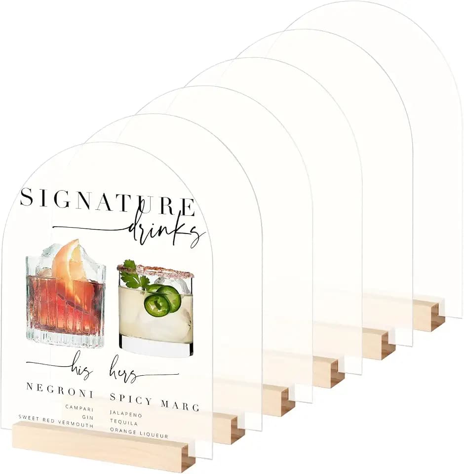 8x10 Inch Frosted Arch Acrylic Sign with Holder- 6 Pack Frosted Acrylic Sheet Signs with Wood Stands, DIY Arch Sign Blank for Wedding Party Reception (6 Pack 8x10 Inch)