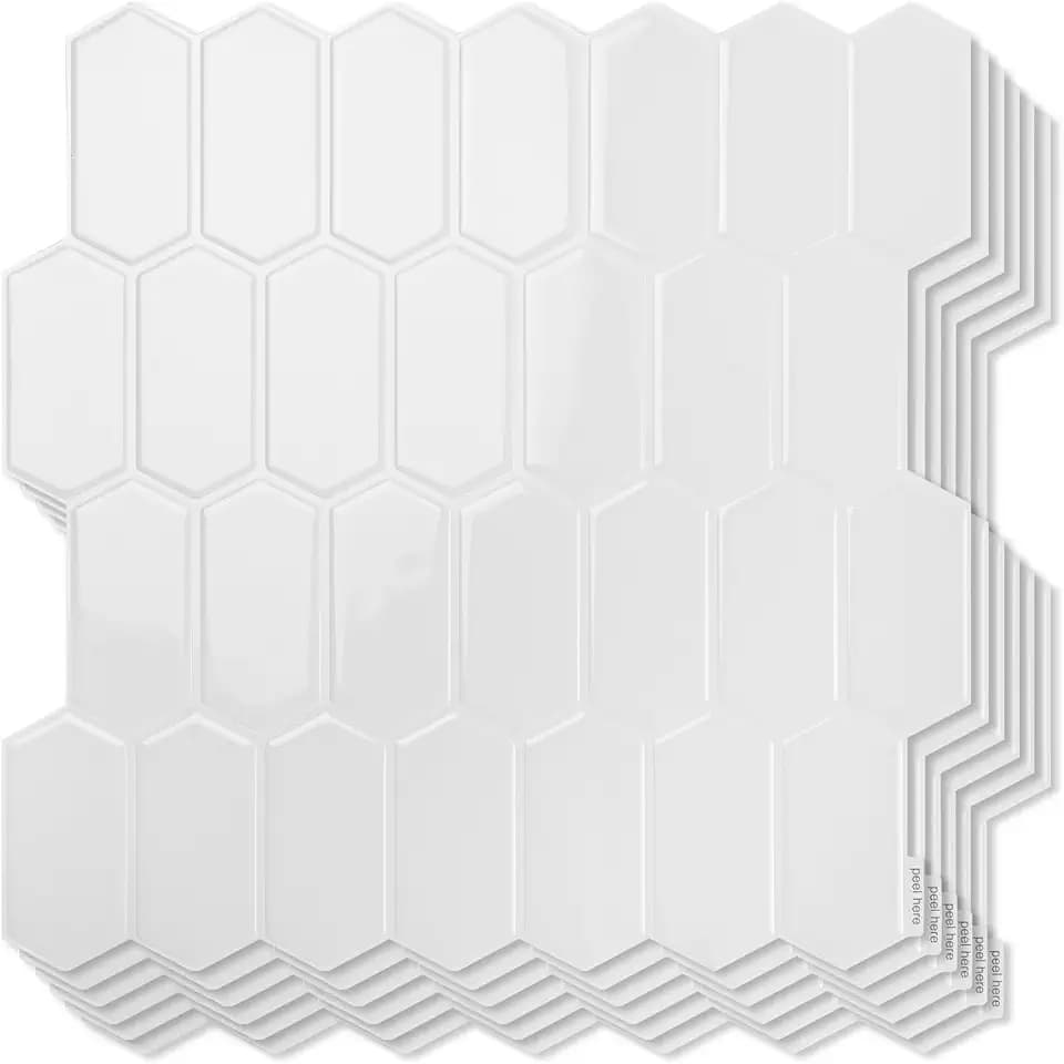 Art3d Hexagon Tile Peel and Stick Backsplash, 10-Pack, 12 x 12 Inch, White