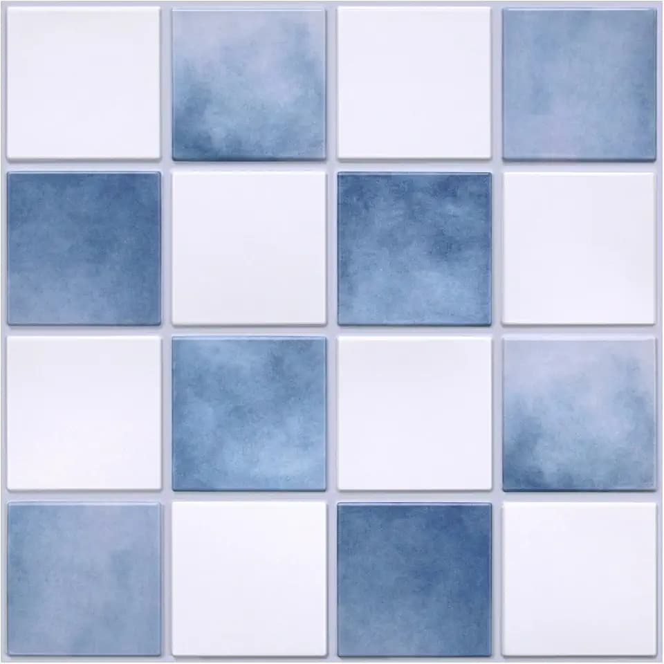 Commomy Matte 3D Peel and Stick Tile,10 Pcs 11.8"x11.8" White & Blue
