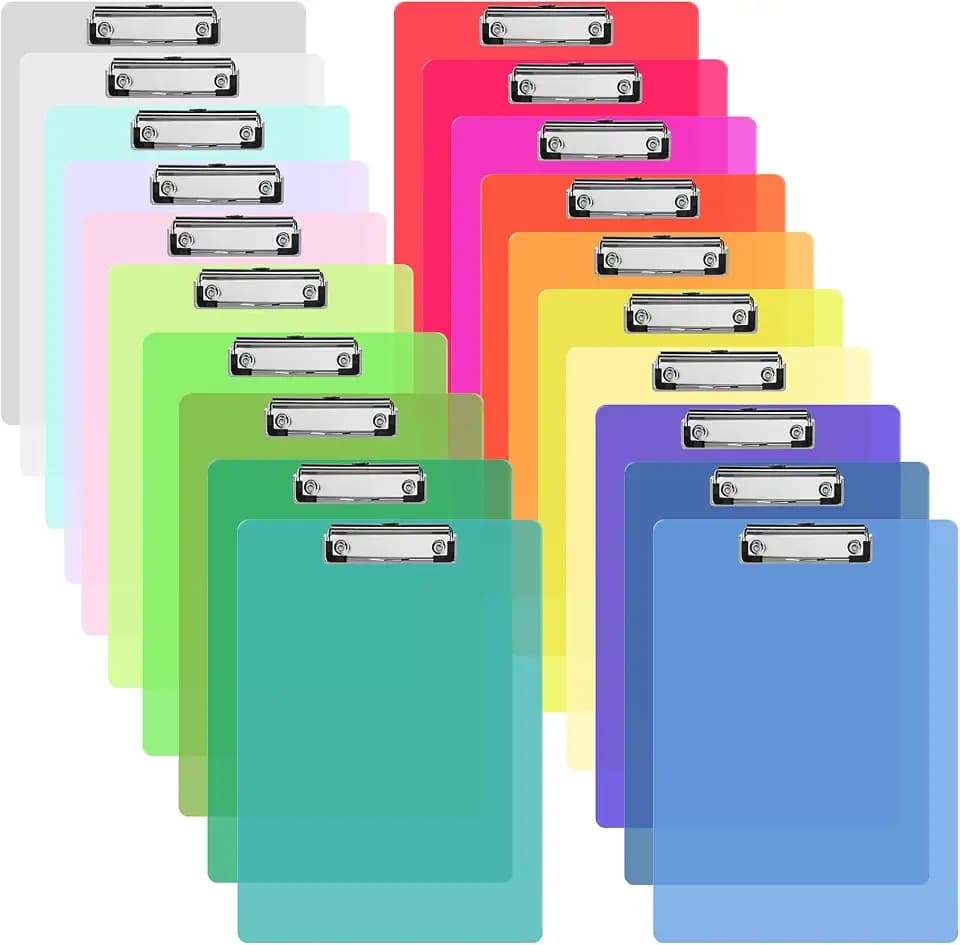 20 Pack 20 Colors Plastic Clipboards Bulk 9 x 12.5 Inch
