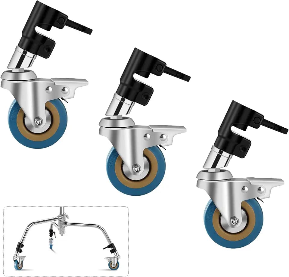Soonpho 3 Stück Professionelle Lenkrollen Räder für C Stand Stativ, C Ständer Stativrollen, Haltbare Metallkonstruktion, Kompatibel mit Fotografie C-Stativ mit 25mm Durchmesser für Stativbeine, Studio