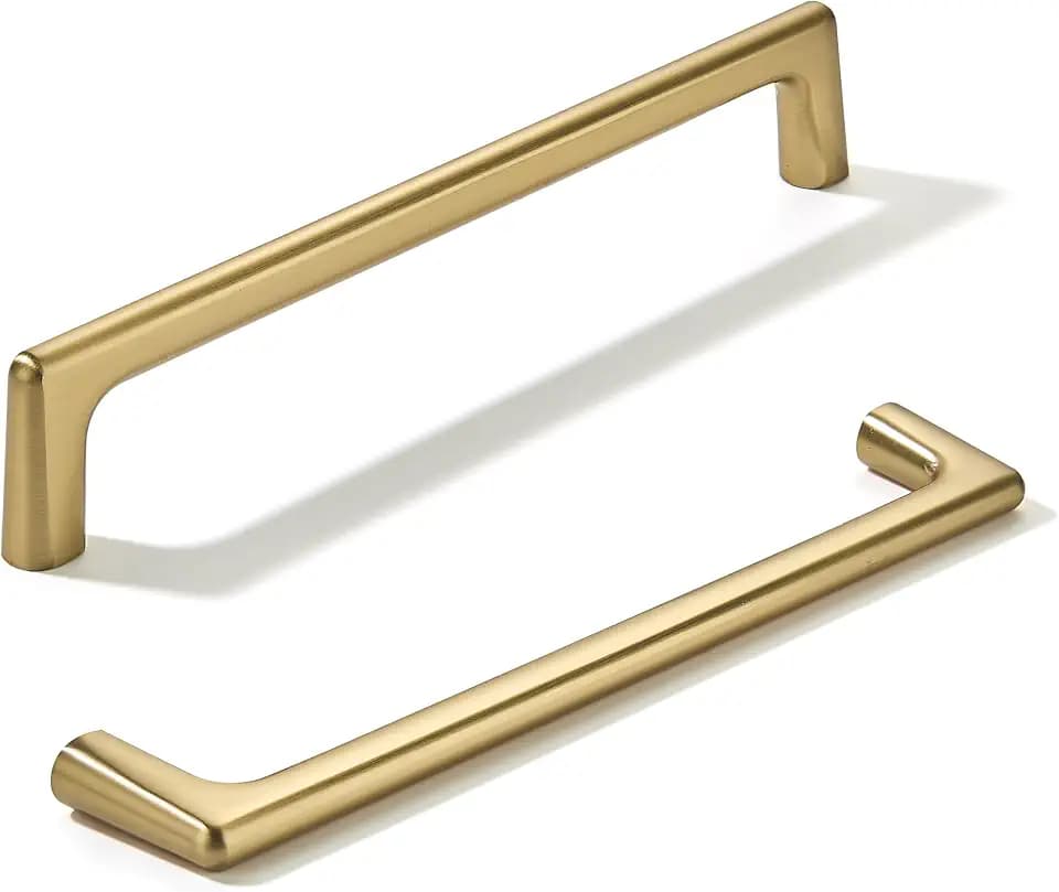 khtumeware 10 Pack Brushed Brass Cabinet Pulls 6.3 Inch(160mm) Hole Centers Satin Gold Cabinet Pulls Kitchen Cabinet Hardware for Cupboard Drawer Handles Dresser Pulls