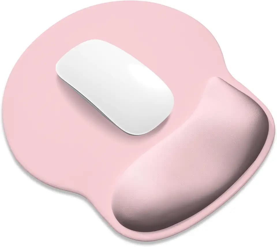 ITNRSIIET Ergonomic Mouse Pad with Wider Memory Foam Wrist Rest +17%, Curved Cushion Reduces Pressure 20%, Pain Relief, Non-Slip, Smooth, Cute Color Desk Accessory, 9.9 x 9 inch, Blush Pink
