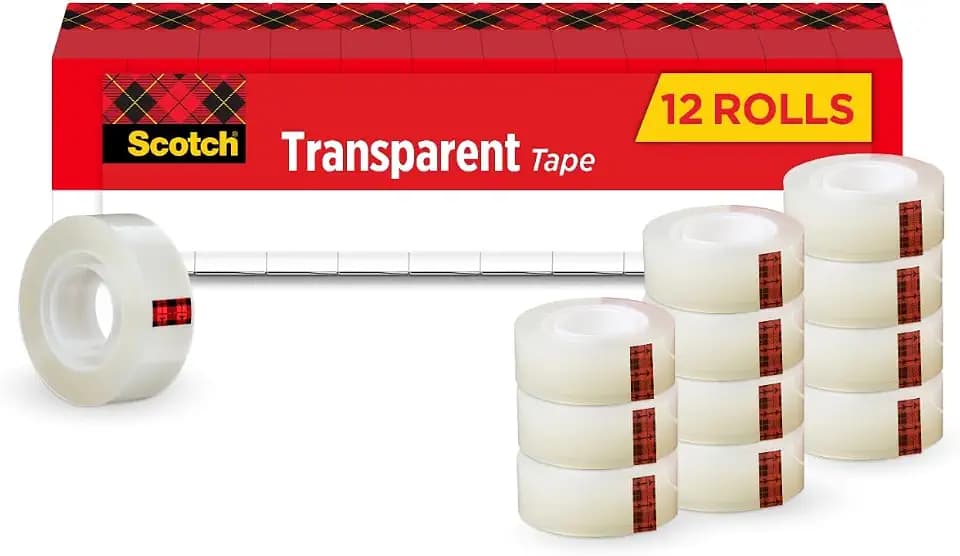 Scotch Transparent Tape, Clear Tape, 1 Inch Core, 3/4 in x 1000 in