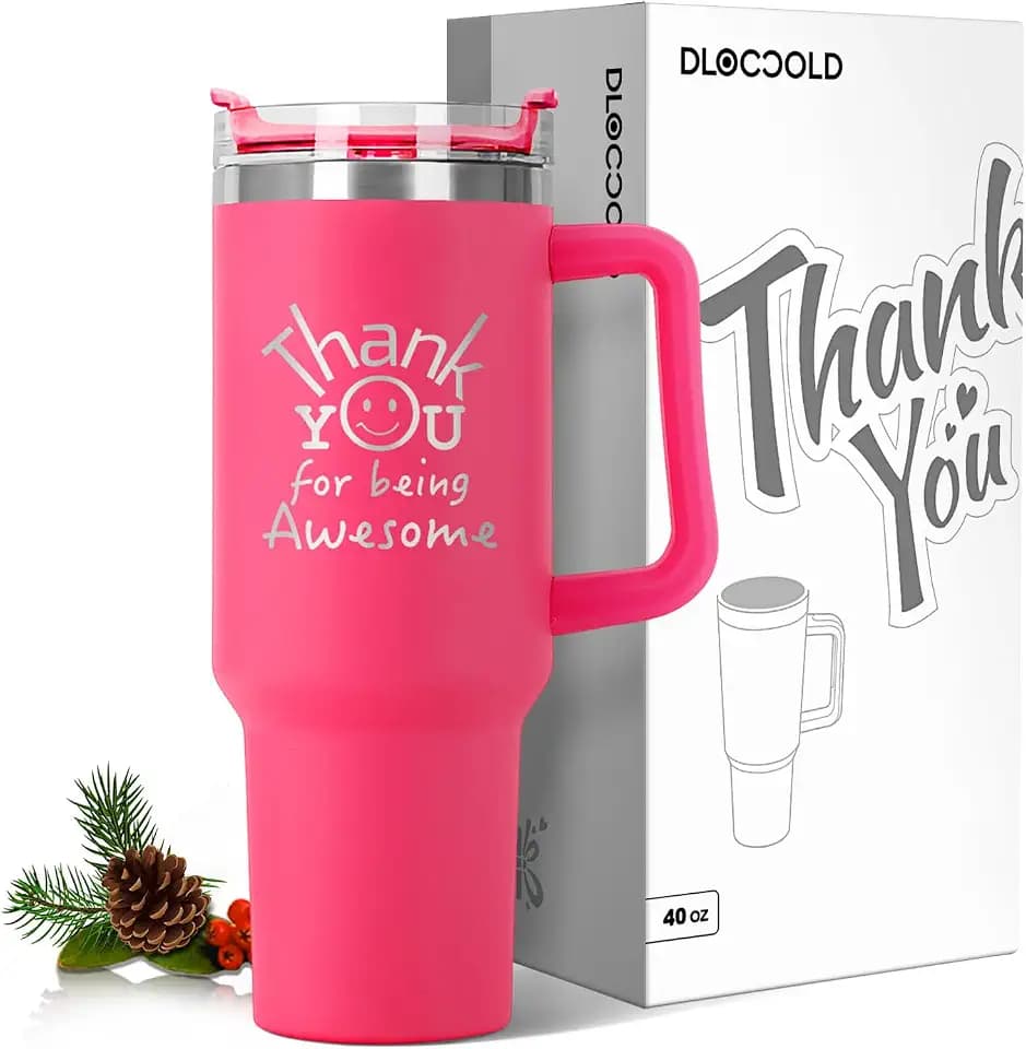DLOCCOLD Thank You, Christmas for Coworkers, Employee Appreciation, Inspirational Birthday Gifts, Friends, Teacher, You Are Awesome, 40oz Tumbler with Handle, Hot Pink