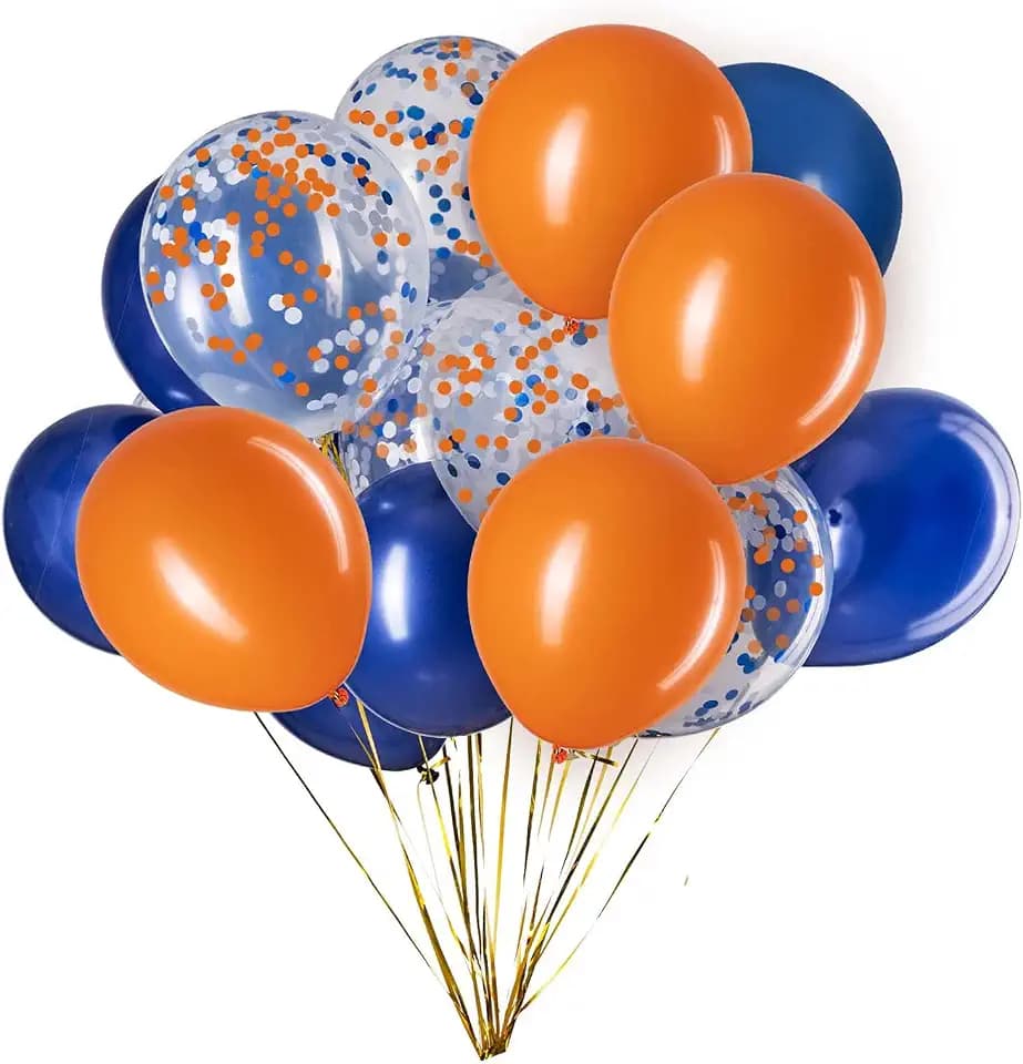 GAKA Blue, Confetti and Orange Balloons Pack of 50, Great for Weddings Birthdays Bridal Shower Decorations Graduation Party Decorations Supplies 3 Style, 12 Inch