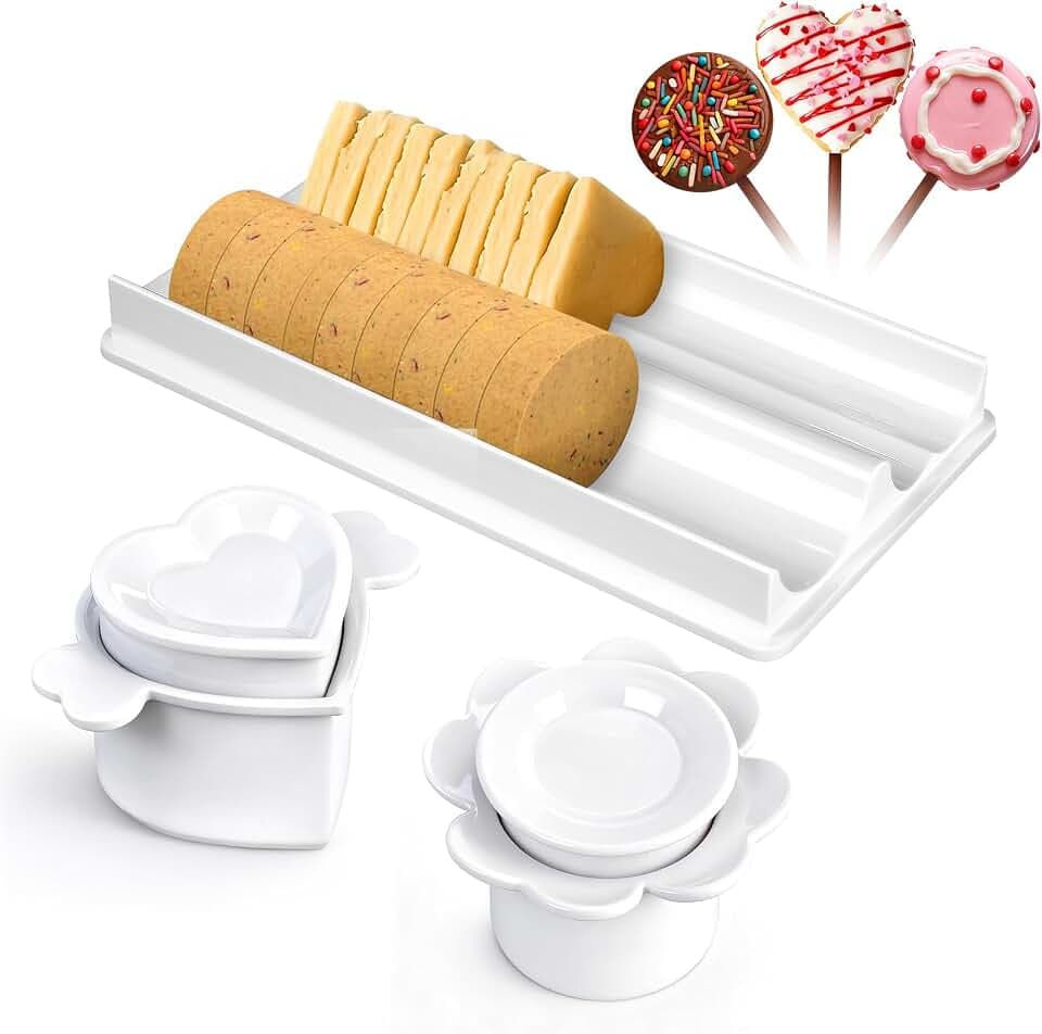 Cake Pop Cutter and Pusher with 8.7" Tray, Heart Round Cake Pop Mold Set