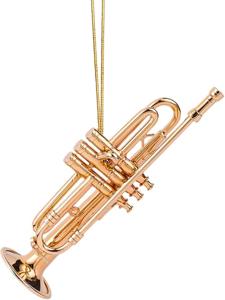 3.35" Brass String Miniature Trumpet Hanging Ornament Mini Musical Instrument Replica Christmas Tree Display Ornament Home Decoration Birthday Gifts Model (3.35" Trumpet)