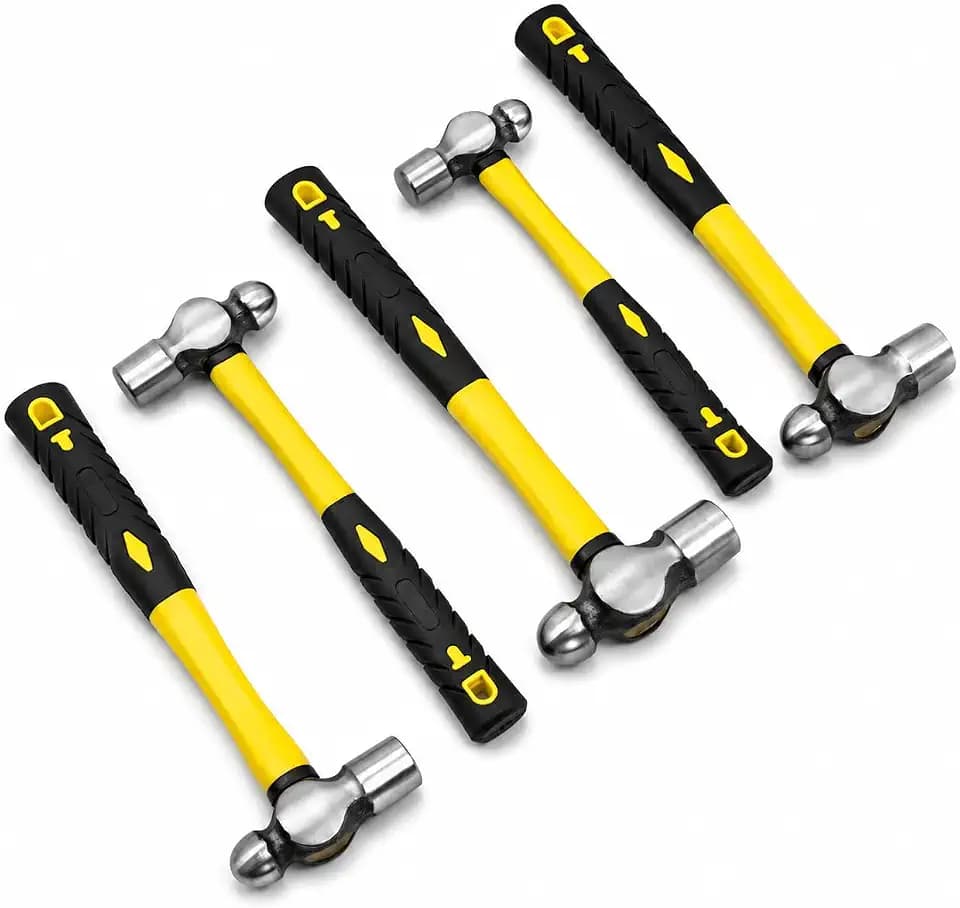 Stark USA 5-Pieces Ball Pein Hammer Set (8, 12, 16, 24, 32 ounce) Fiberglass & Carbon Steel for Metal Rivet, Chisel, Punch with Pouch