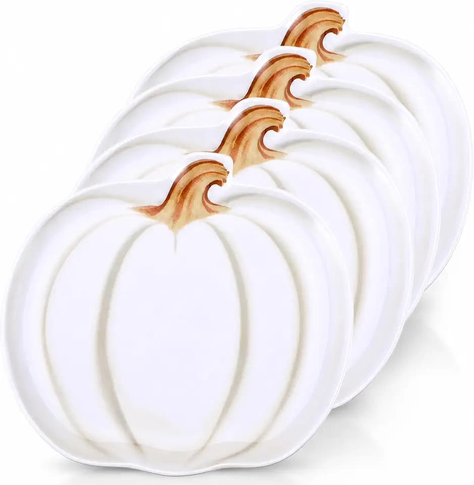 Rtteri 4 Pcs 8.19'' Plastic Pumpkin Plates Fall Appetizer Dessert Dishes