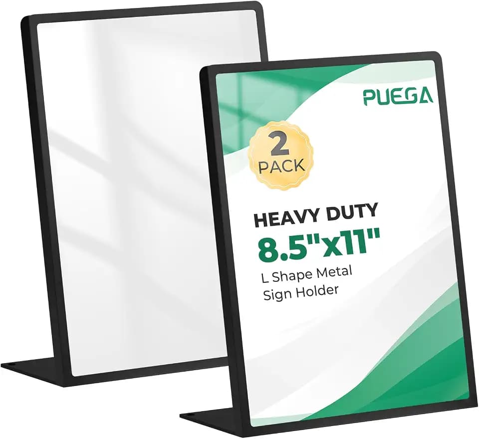 2pack Tabletop 8.5"x11" Metal Acrylic Sign Holder with Stainless Steel T Shape Double Sided Menu Display Stand for Office Store Restaurant Hotels (L shape Black)