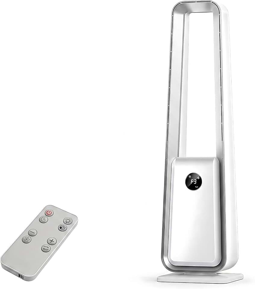 2026 Bladeless Tower Fan for Bedroom, 35.6" Powerful Standing Fan with Remote, 24 Speeds, Quiet DC Motor, 60° Oscillating, 12H Timer, Floor Fans for Room, Home, Office, White