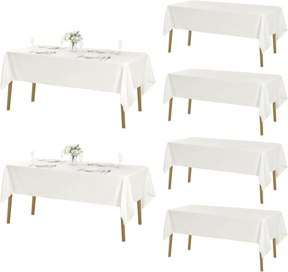 Fokitut 6 Pack Rectangle Tablecloth, 60x120 Inch, Stain Resistant and Wrinkle Polyester Table Cloth, Fabric Table Cover for Kitchen Dining, Wedding, Party, Holiday Dinner-Ivory
