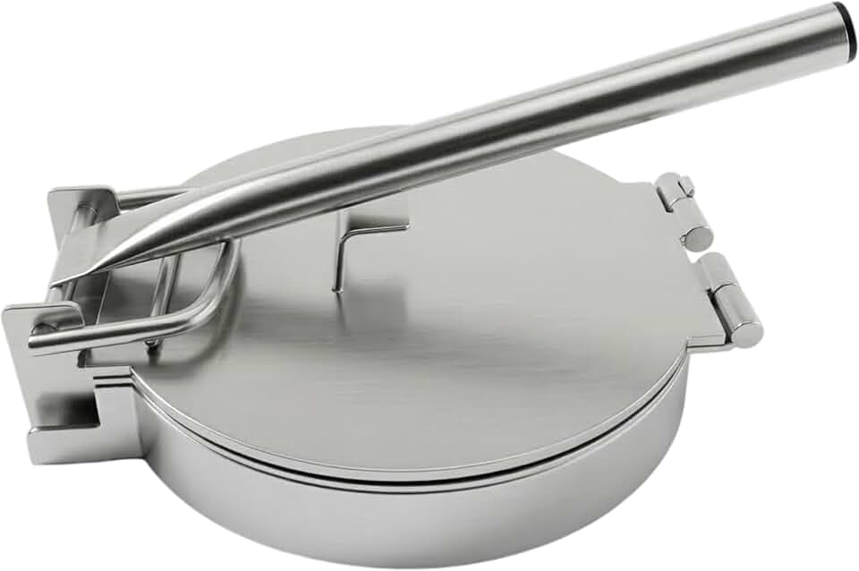Alpha Living Large Stainless Steel Tortilla Press - Heavy Duty Round Tortilla Maker with Reinforced Handle Base - Manual Dough Press for Flour Tortillas, Naan, Empanadas, Flatbread, Pizza Dough