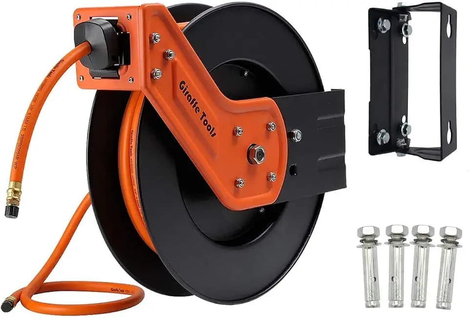 Giraffe Tools TA10 Retractable Air Hose Reel, 3/8" x 25ft, Open Steel