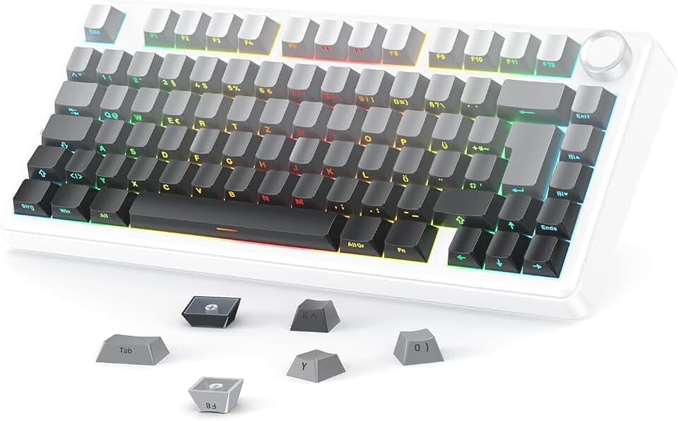 OMOTON Deutsches PBT Sideprinte Cherry Profil Tastenkappen, Grauverlauf