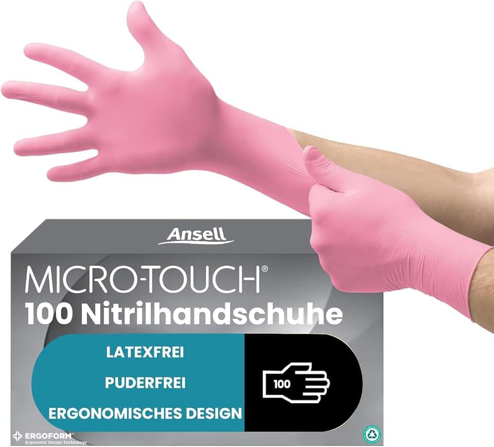 Ansell Micro-Touch Nitrafree Latexfreie Einweghandschuhe, Nitrilhandschuhe Puderfrei, Einmalhandschuhe Rosa, Untersuchungshandschuhe, Op Handschuhe XS (100 Stück)