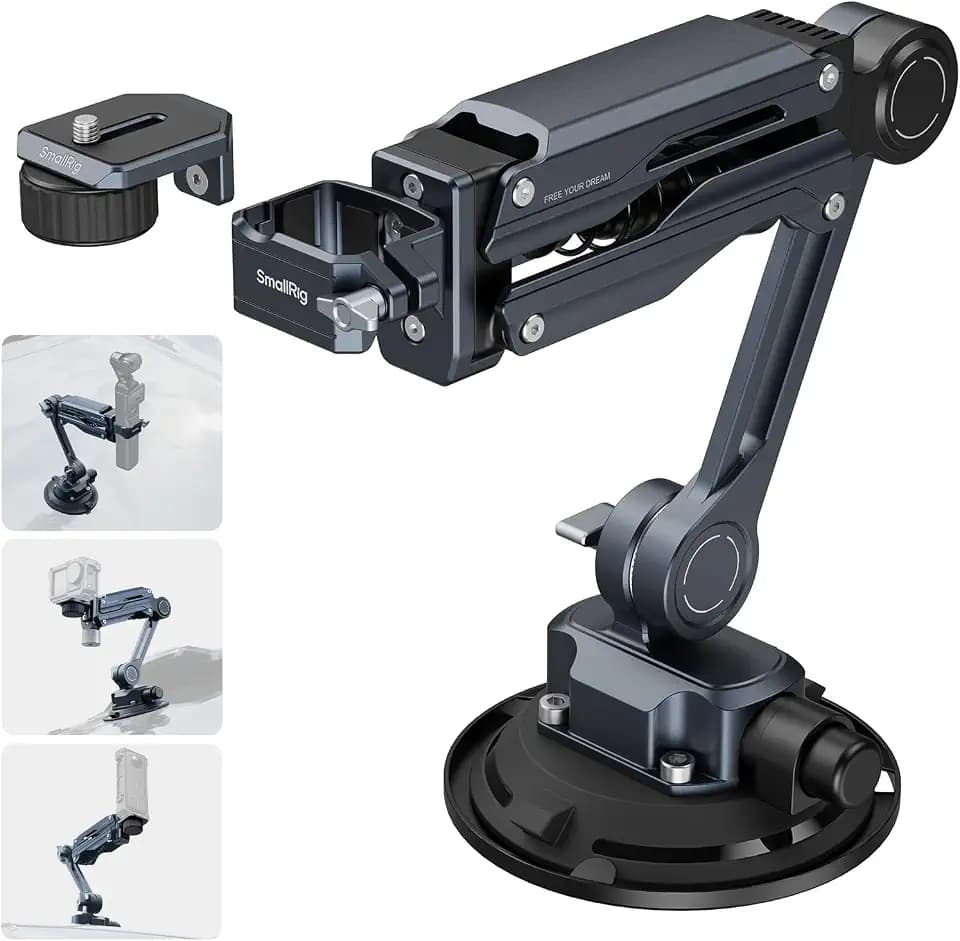 SMALLRIG Mini Stoßdämpferarm, 4-Zoll-Vakuum-Saugnapf, Doppelfeder hydraulische Dämpfung, Autohalterung für DJI Osmo Pocket 4/3/Action 6/für GoPro HERO13/für Insta360 X5 /für Insta 360 Luna Ultra- 5123