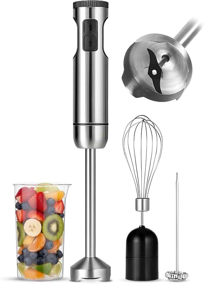 TEGH 4-in-1 Immersion Hand Blender Set - 800W Powerful Stainless Steel Stick Blender with Whisk, Chopper and Beaker - 8-Speed Handheld Blender for Smoothies, Soup, Baby Food and Puree